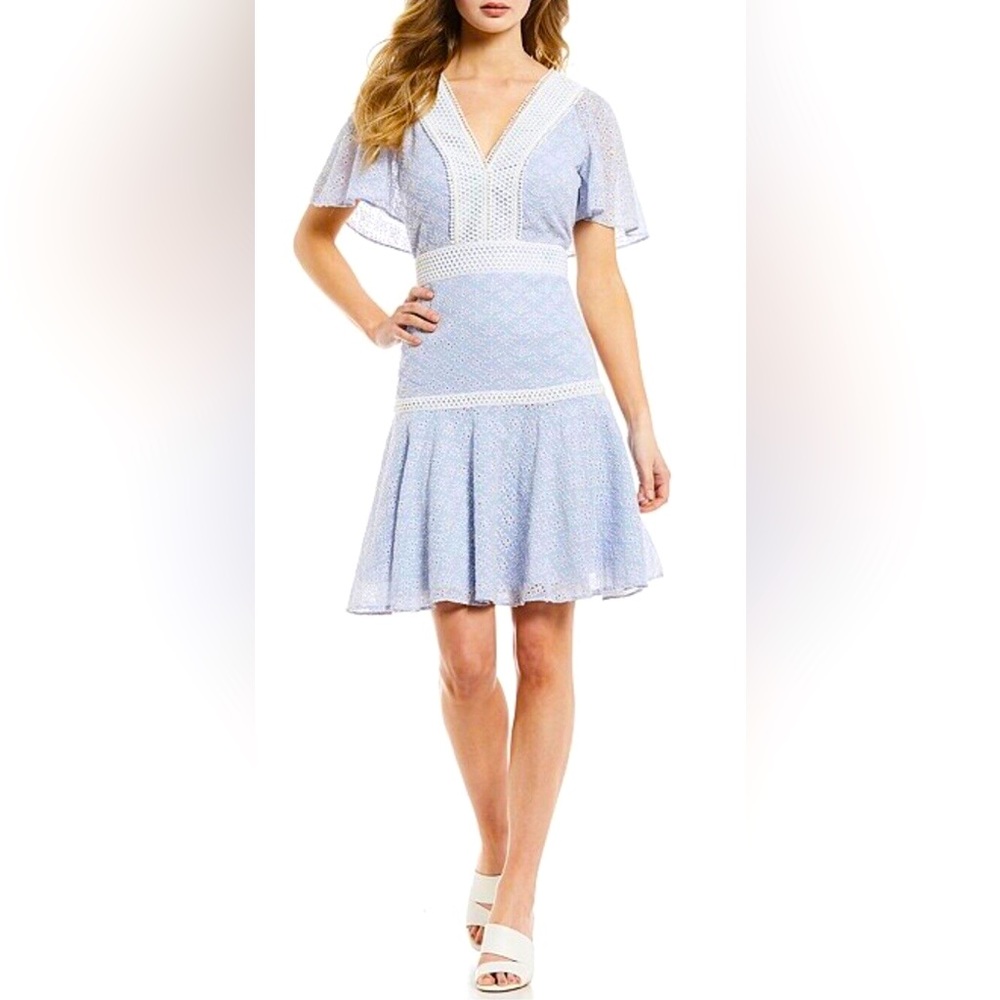 Gianni Bini Alice Lace Dress Light Blue Eyelet Drop Waist Women's size 10 NWT